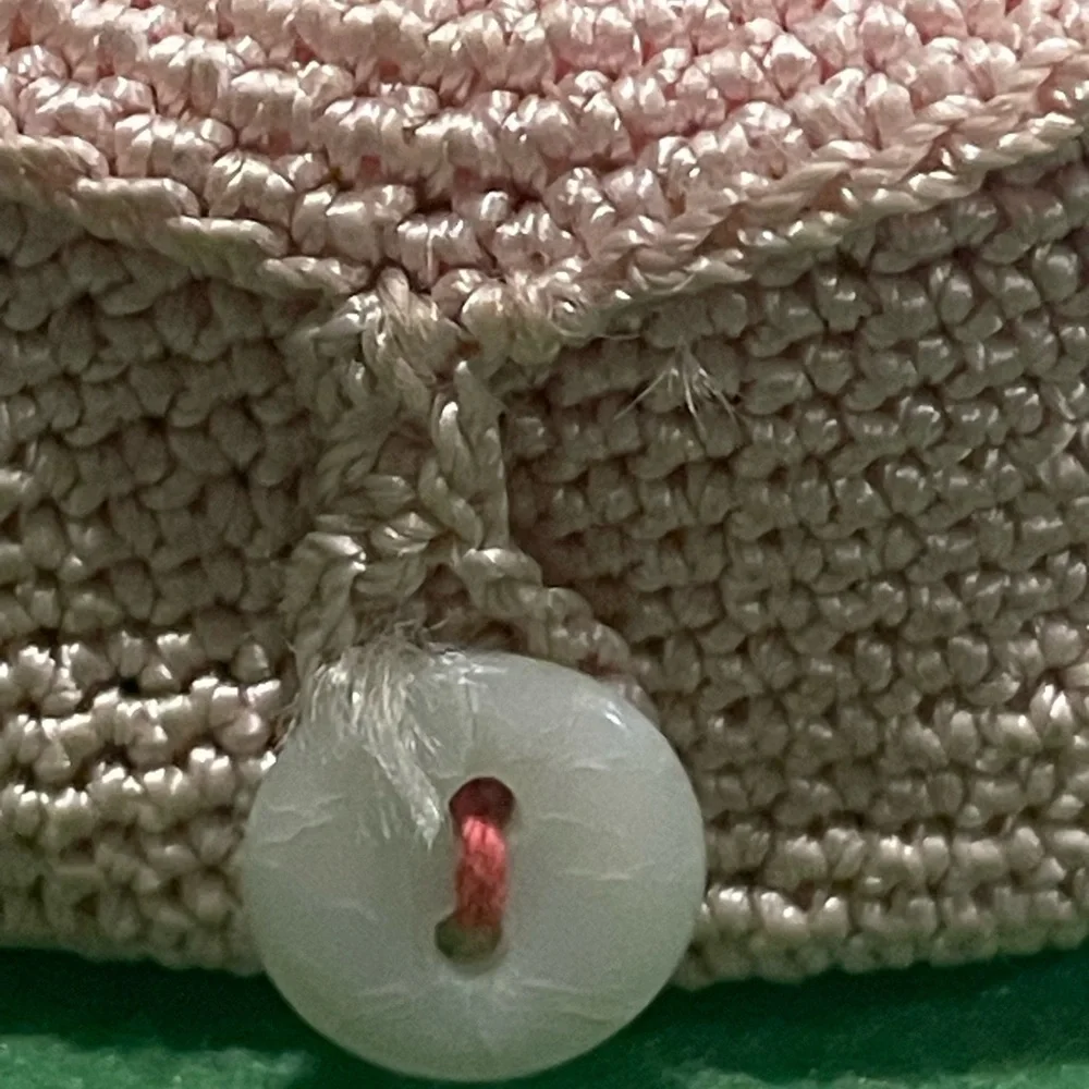 Handmade Vintage 40’s-50’s Pink Crocheted Basket w/ Thread Rolls - Picture 3 of 8